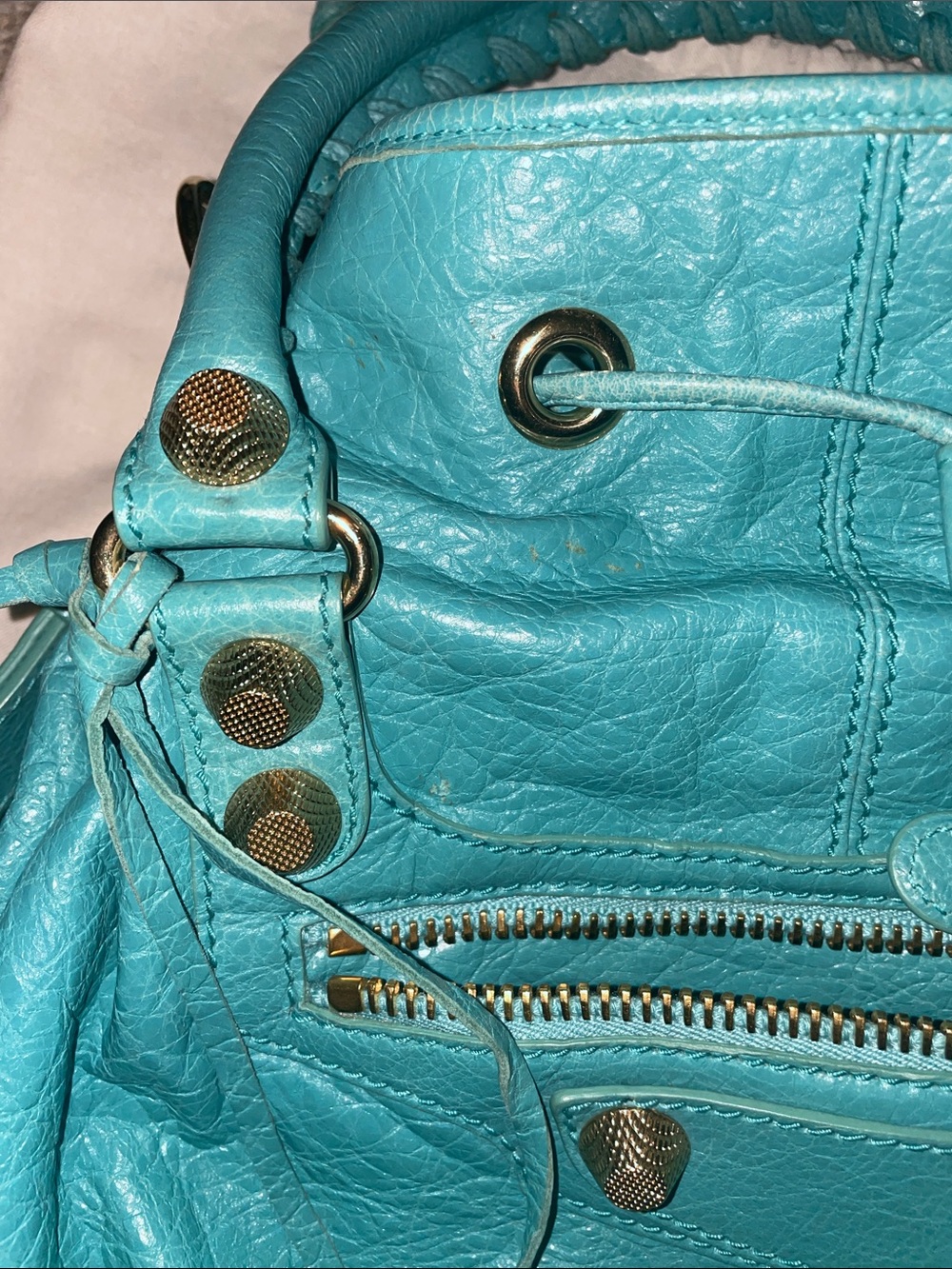 Balenciaga Giant 12 Bleu Tropical Pompon Drawstring Bag - Picture 6 of 15
